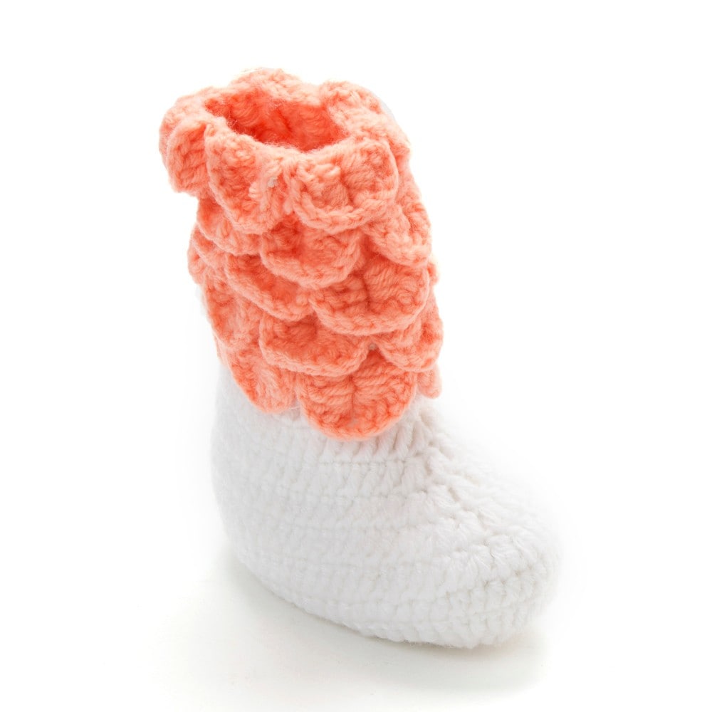 Peach & White Crochet Baby Booties