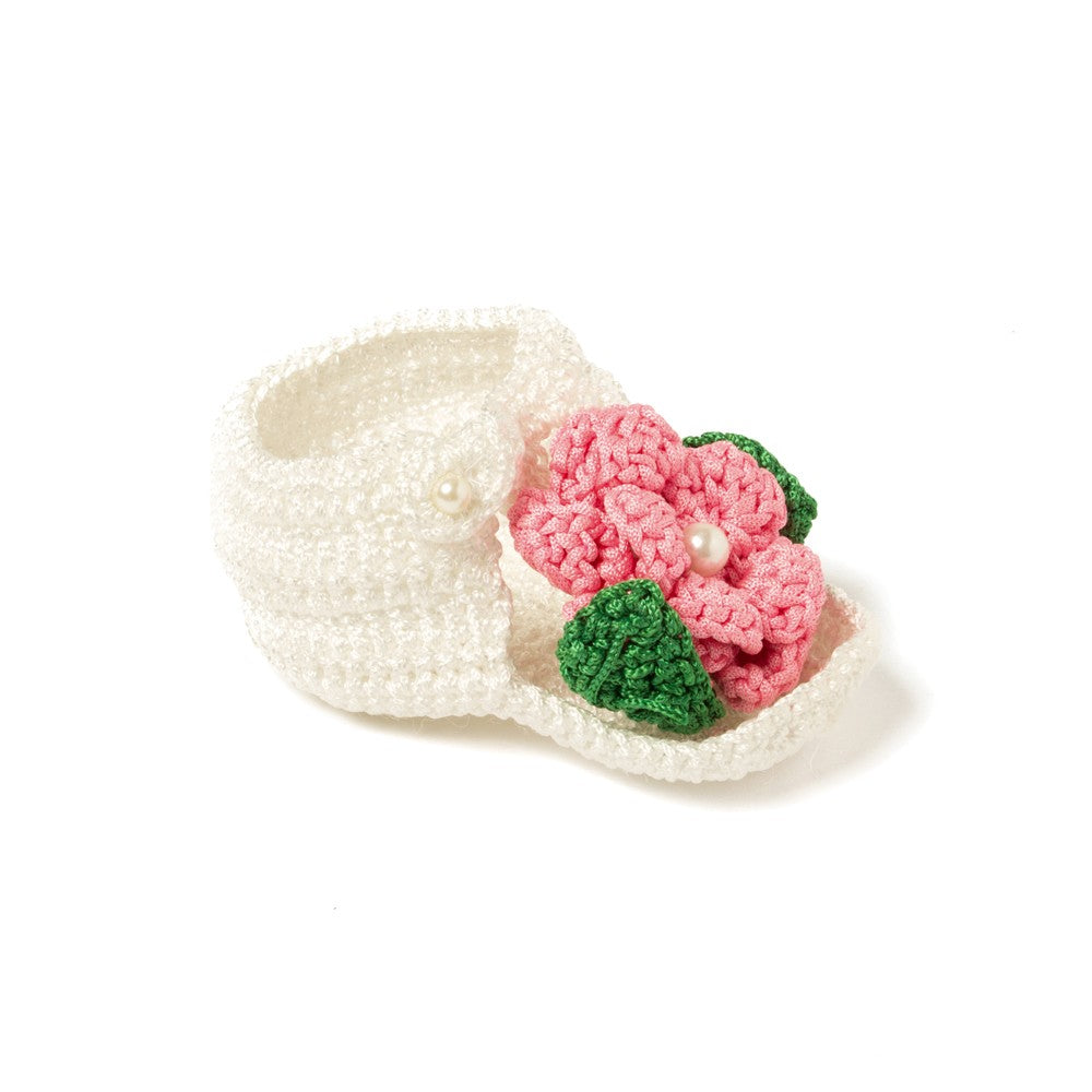 White & Pink Crochet Baby Booties with Headband for Girls