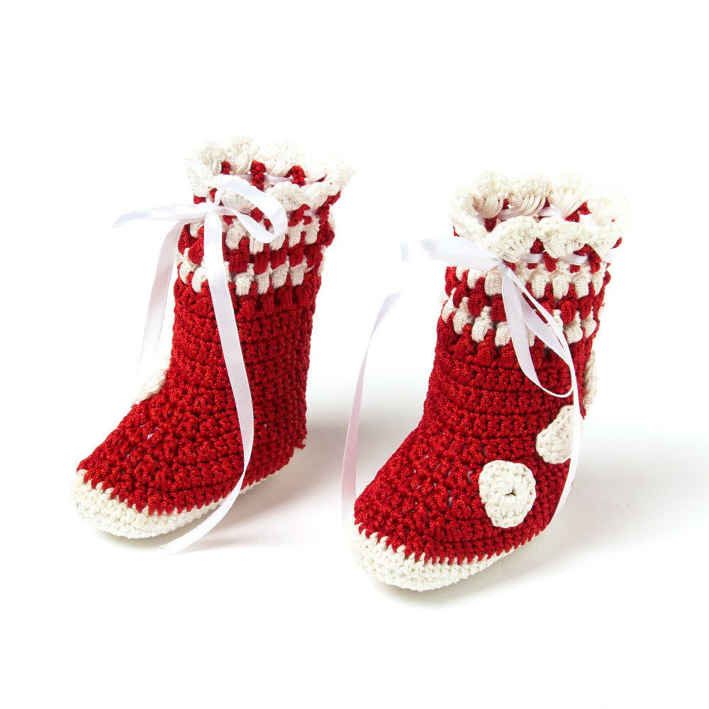 Red & White Crochet Baby Booties Shoes