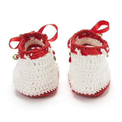 Red & White Crochet Baby Booties for Girls