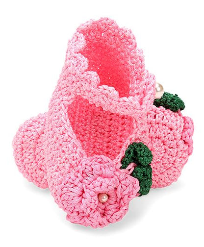 White & Pink Crochet Baby Booties with Headband for Girls
