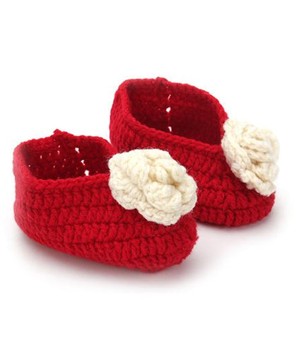 Red & White Woollen Baby Booties for Girls