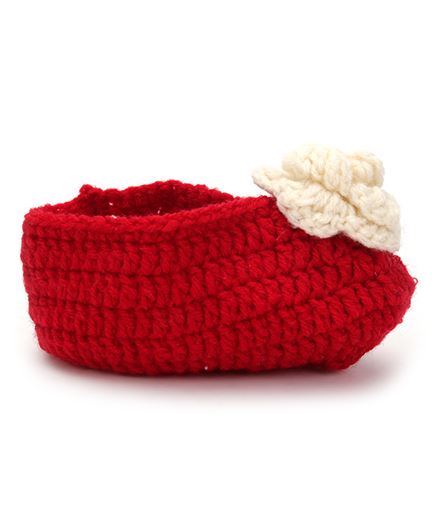 Red & White Woollen Baby Booties for Girls