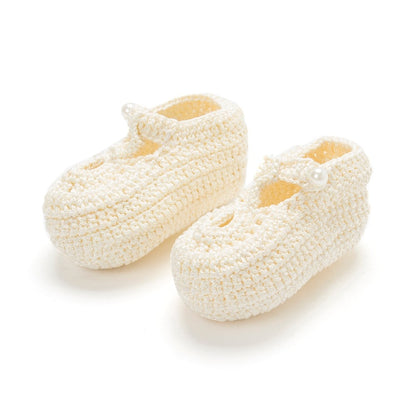 Off White Crochet Baby Booties with Headband for Girls