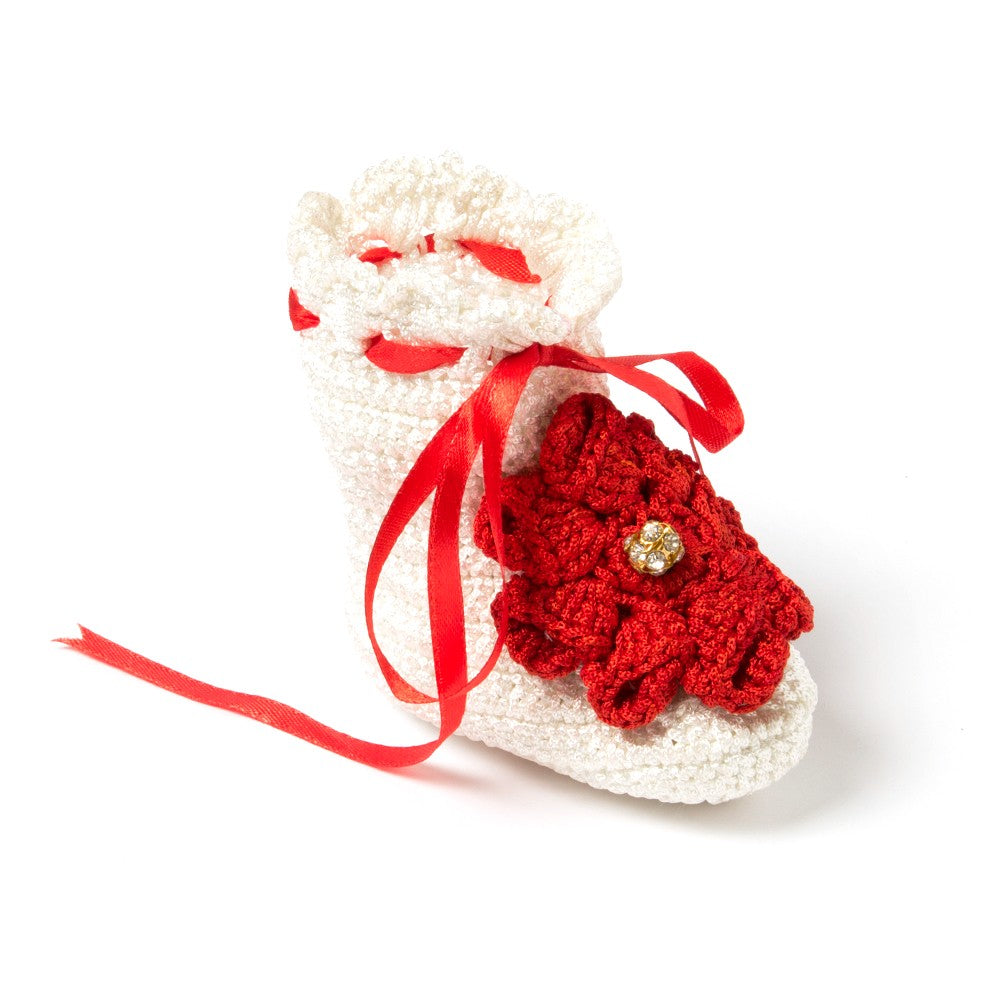 Red & White Crochet Baby Booties with Headband for Girls