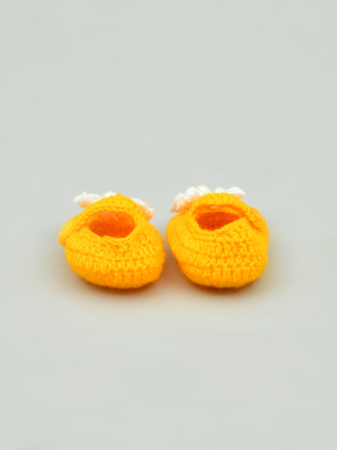 Yellow & White Flowered Crochet Baby Booties for Girls