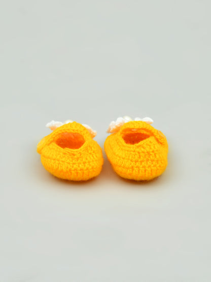 Yellow & White Flowered Crochet Baby Booties for Girls