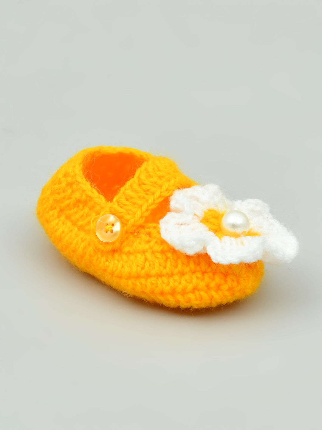 Peach & White Flowered Crochet Baby Booties for Girls