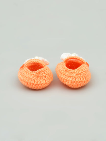 Peach & White Flowered Crochet Baby Booties for Girls