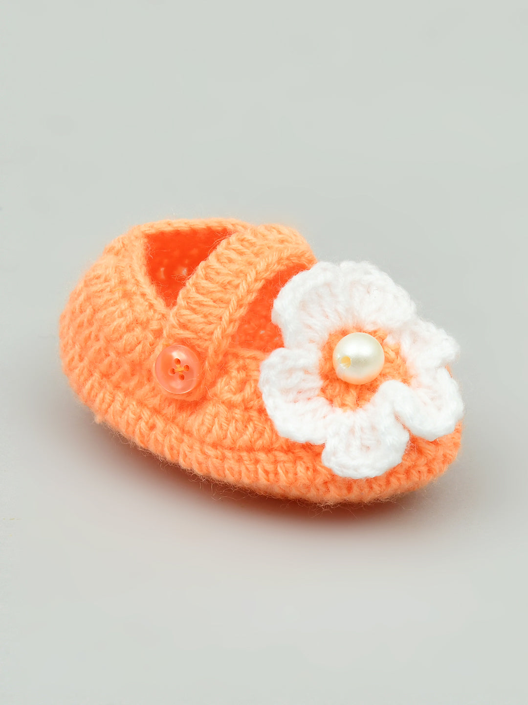 Peach White Flowered Crochet Baby Booties for Girls