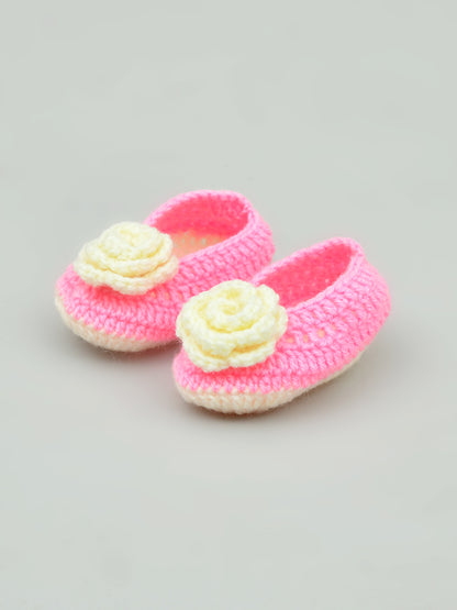 Yellow Flowered Crochet Baby Booties for Girls