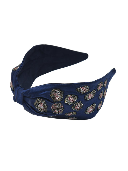 Blue Embroidered Knotted Hairband for Girls