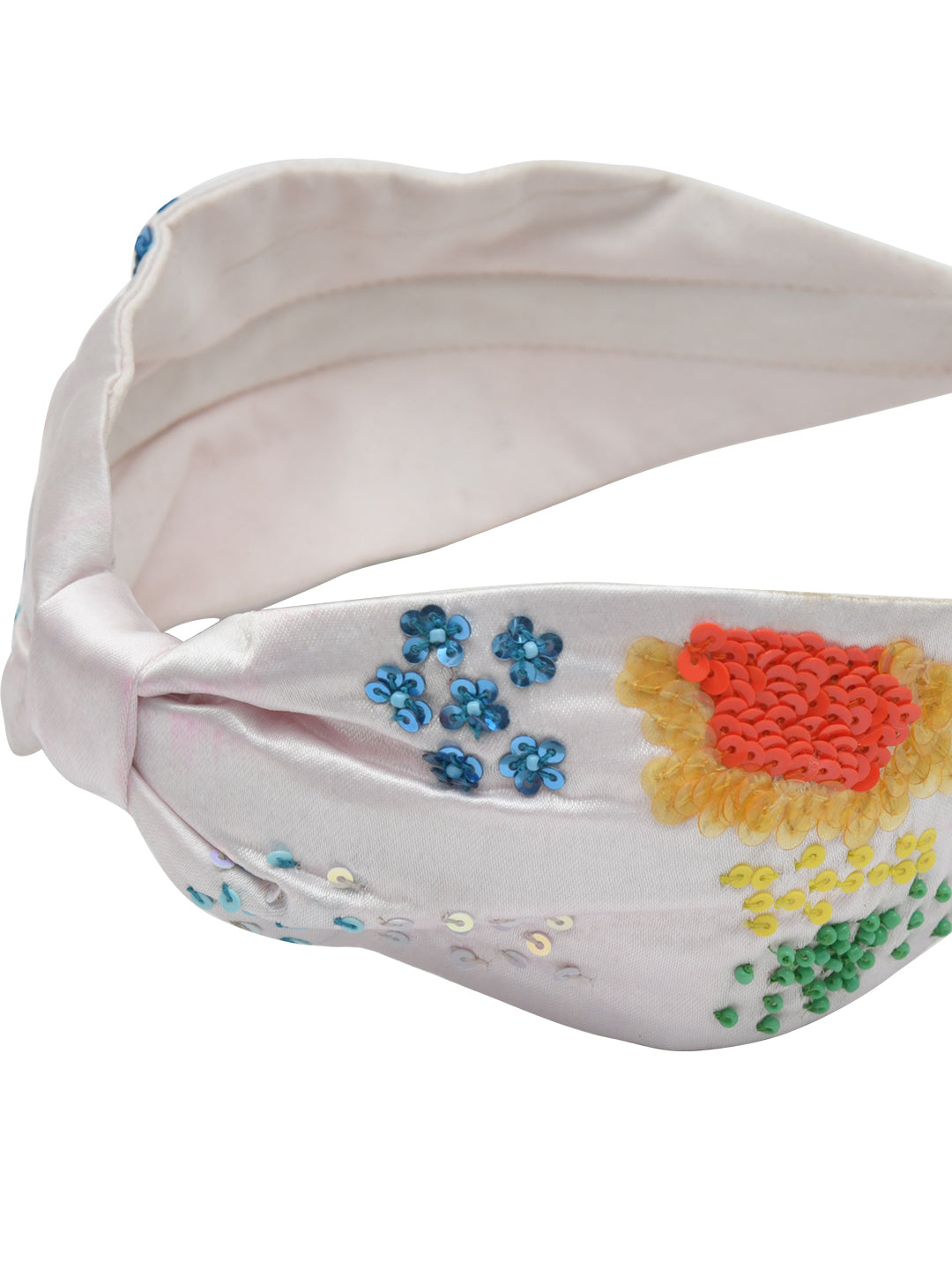White Embroidered Knotted Hair Band for Girls