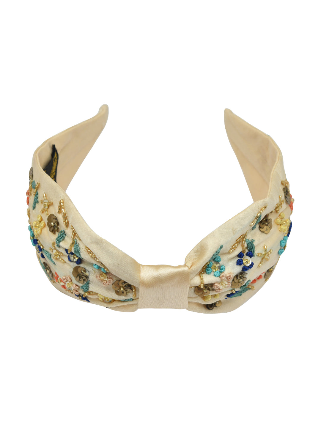 Beige Embroidered Knotted Girls Hairband