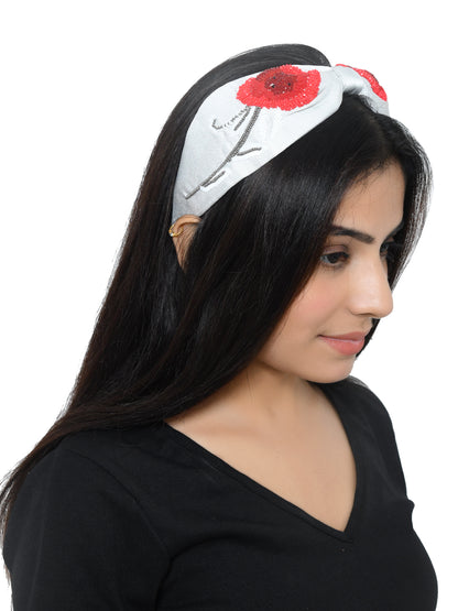 Grey Embroidered Knotted Girls Hairband