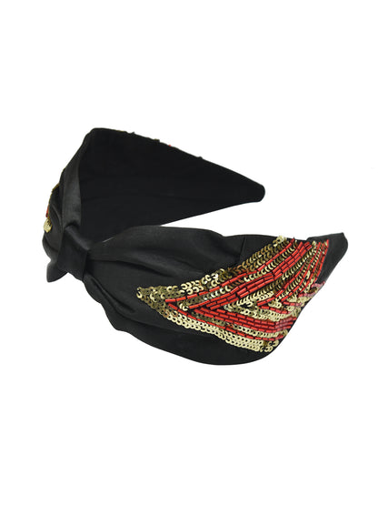 Black Embroidered Knotted Girls Hairband