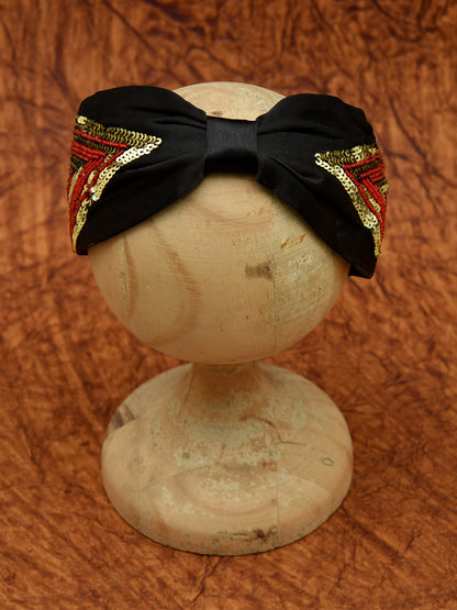 Black Embroidered Knotted Girls Hairband
