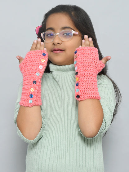 White Adjustable Handmade Woollen Fingerless Gloves For Girls and Boys