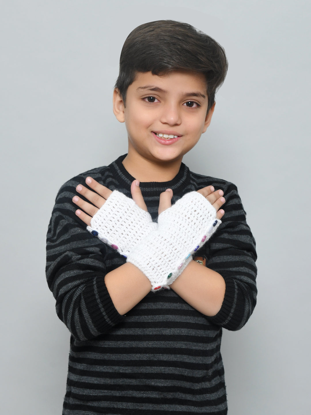 Pink Adjustable Handmade Woollen Fingerless Gloves For Girls and Boys