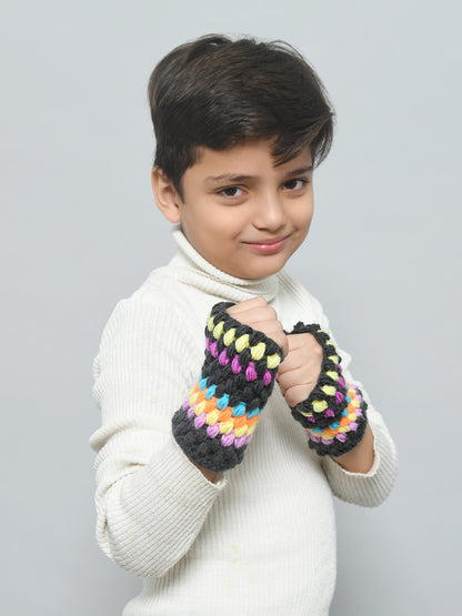 Multicolor Handmade Woollen Bubble Fingerless Gloves For Girls and Boys