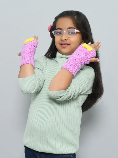 Blue Handmade Woollen Fingerless Gloves For Girls