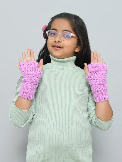 Mauve Handmade Woollen Fingerless Gloves For Girls