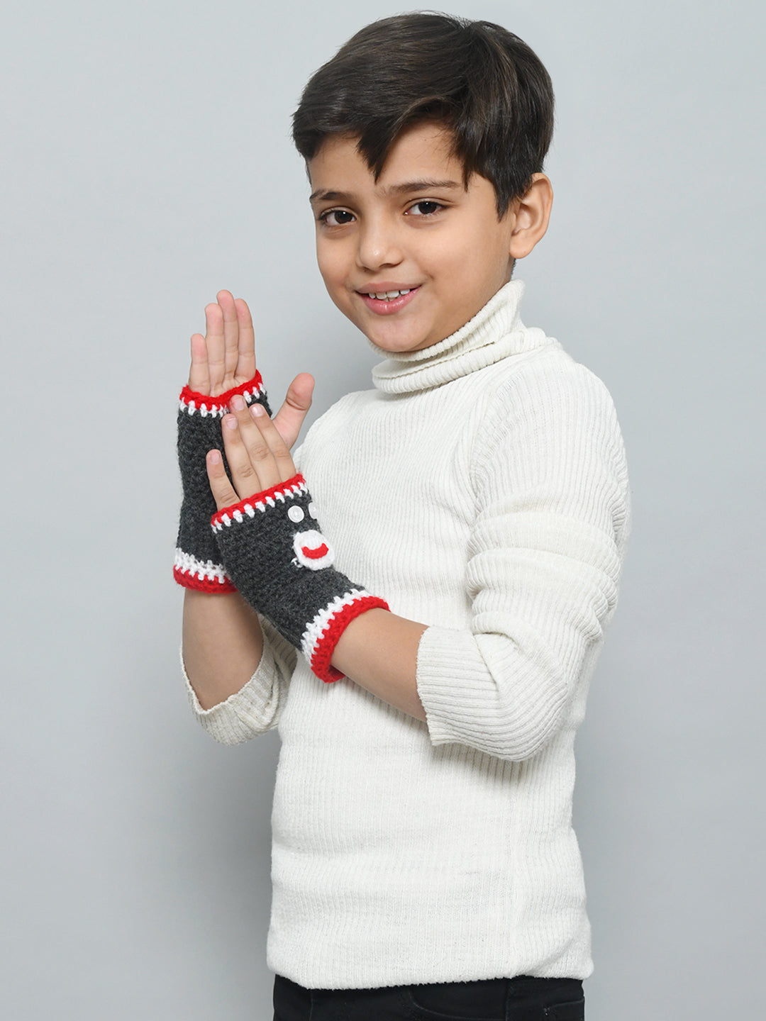 Blue Handmade Woollen Fingerless Gloves For Girls and Boys
