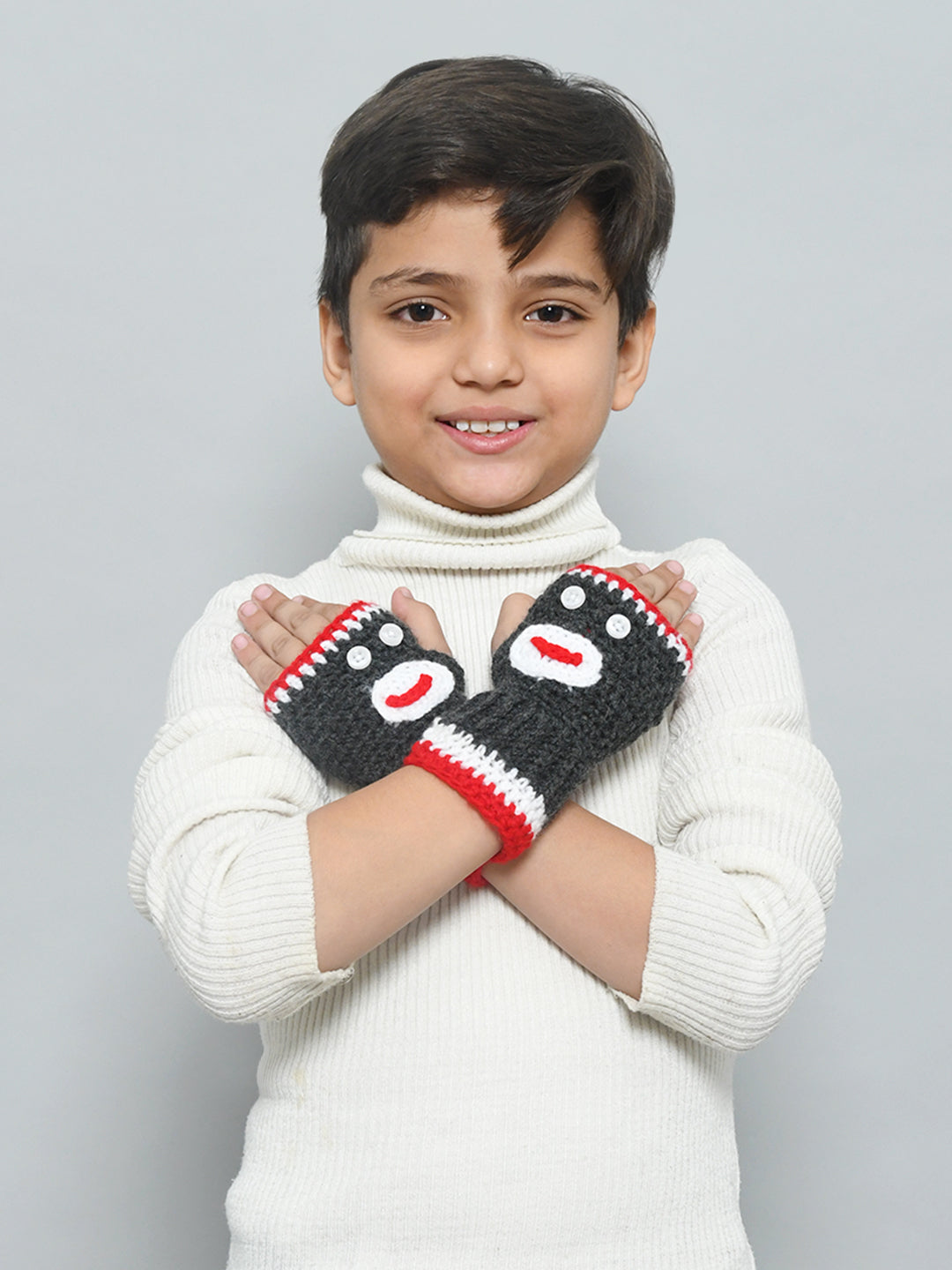 Beige Handmade Woollen Fingerless Gloves For Girls and Boys