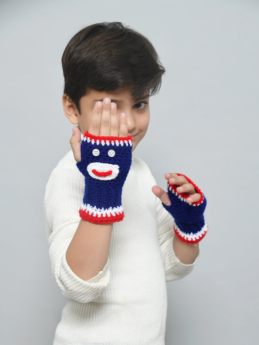 Blue Handmade Woollen Fingerless Gloves For Girls and Boys