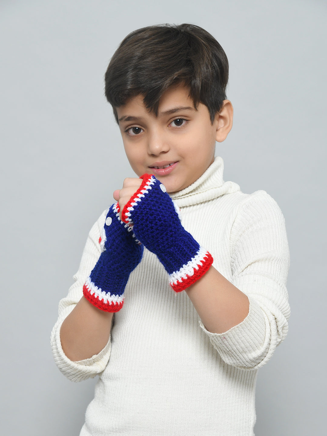 Grey Handmade Woollen Fingerless Gloves For Girls and Boys