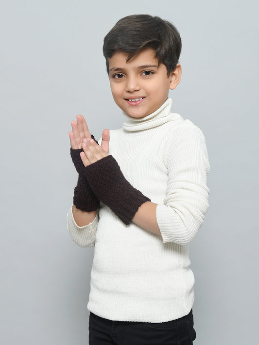 Black Handmade Woollen Fingerless Gloves For Girls and Boys