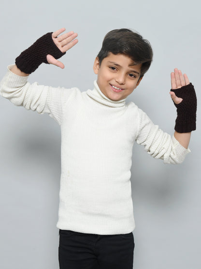 Black Handmade Woollen Fingerless Gloves For Girls and Boys