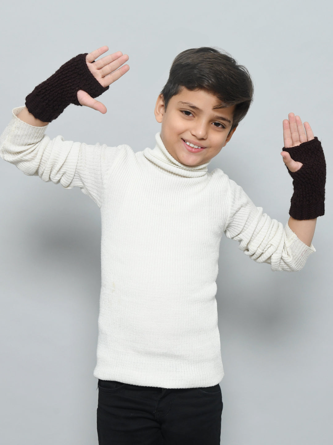 White Handmade Woollen Fingerless Gloves For Girls and Boys
