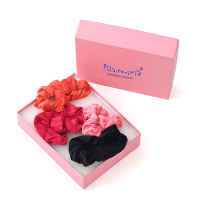 Set of 4 Multicolor Velvet Ponytail Scrunchies for Girls