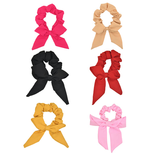 Set of 6 Multicolor Ponytail Hair Scrunchies for Girls