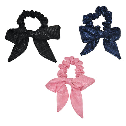 Set of 3 Multicolor Sparkling Sequin Hair Scrunchies for Girls