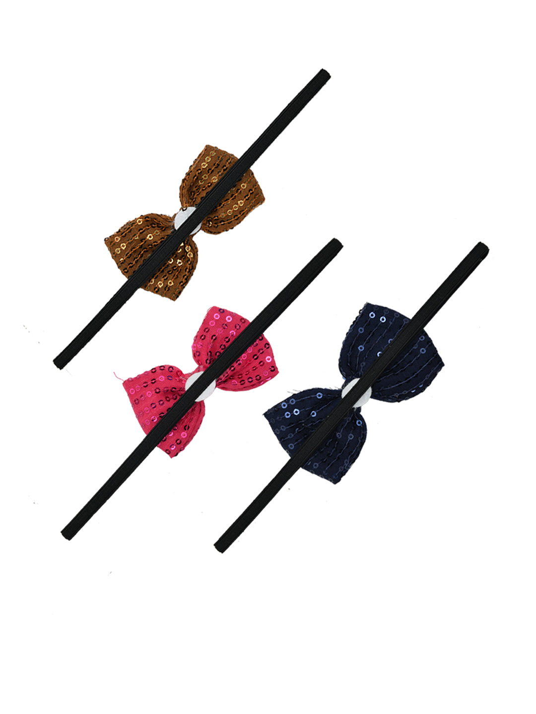 Multicolor Pack of 3 Sparkling Sequin Bows Headbands for Girls
