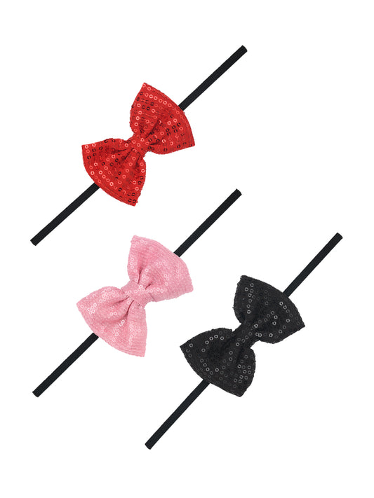 Multicolor Pack of 3 Sparkling Sequin Bows Headbands for Girls