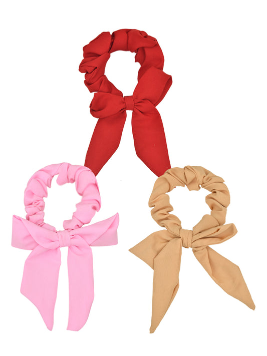 Set of 3 Multicolor Bow Ponytail Scrunchie for Girls