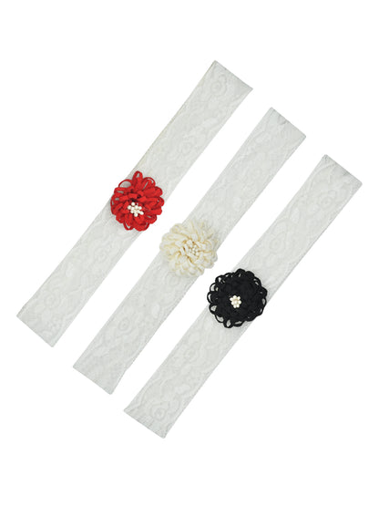 Pack of 3 White Floral Headbands for Girls