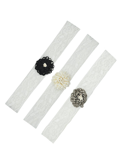 Pack of 3 White Floral Headbands for Girls