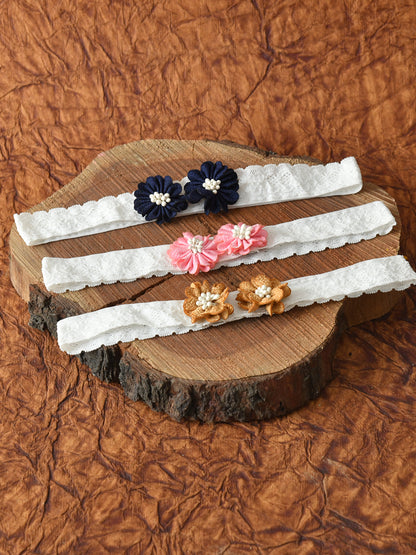 Pack of 3 White Daisy Floral Headbands for Baby Girl