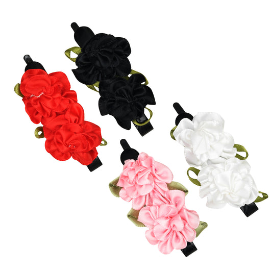 Set of 4 Multicolor Flower Hair Clips for Girls