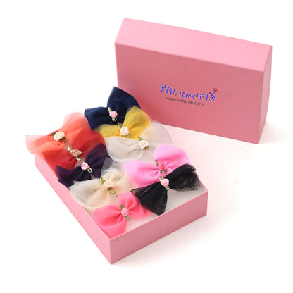 Set of 10 Multicolor Bow Hair Clips for Girls