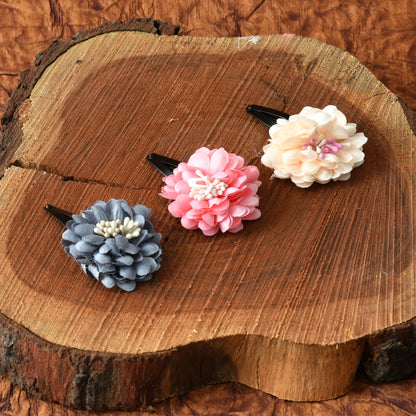 Multicolor Pack of 3 Floral Hair Clips for Girls
