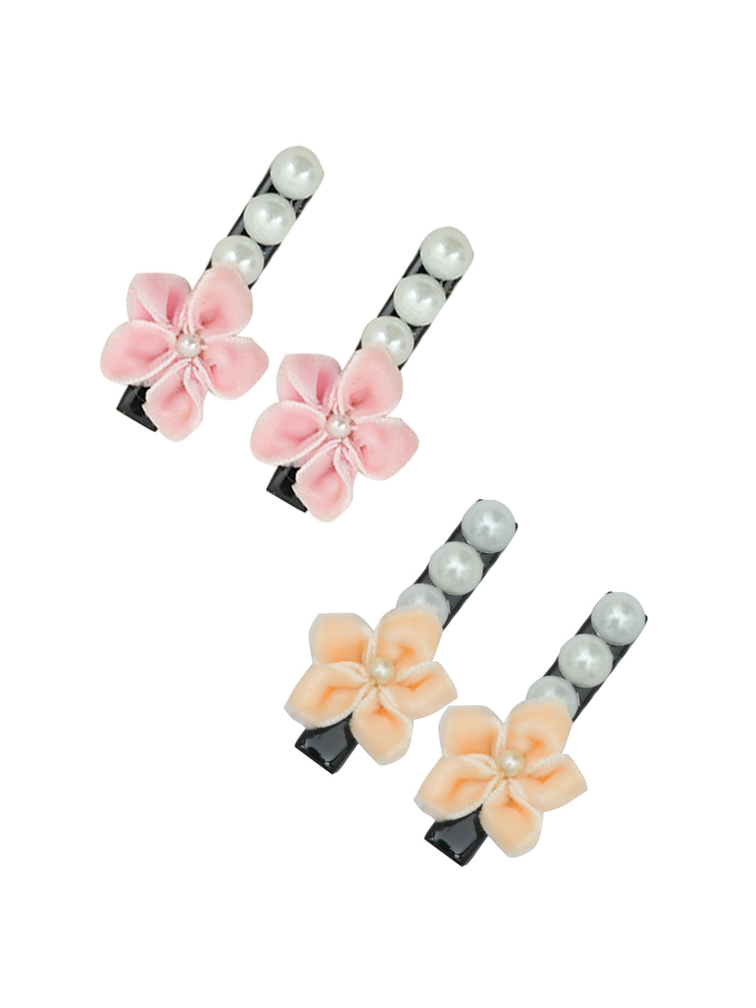 Set of 4 Multicolor Floral & Beats Hair Clips for Girls
