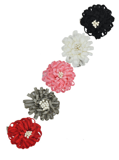 Set of 5 Multicolor Floral Hair Clips for Girls