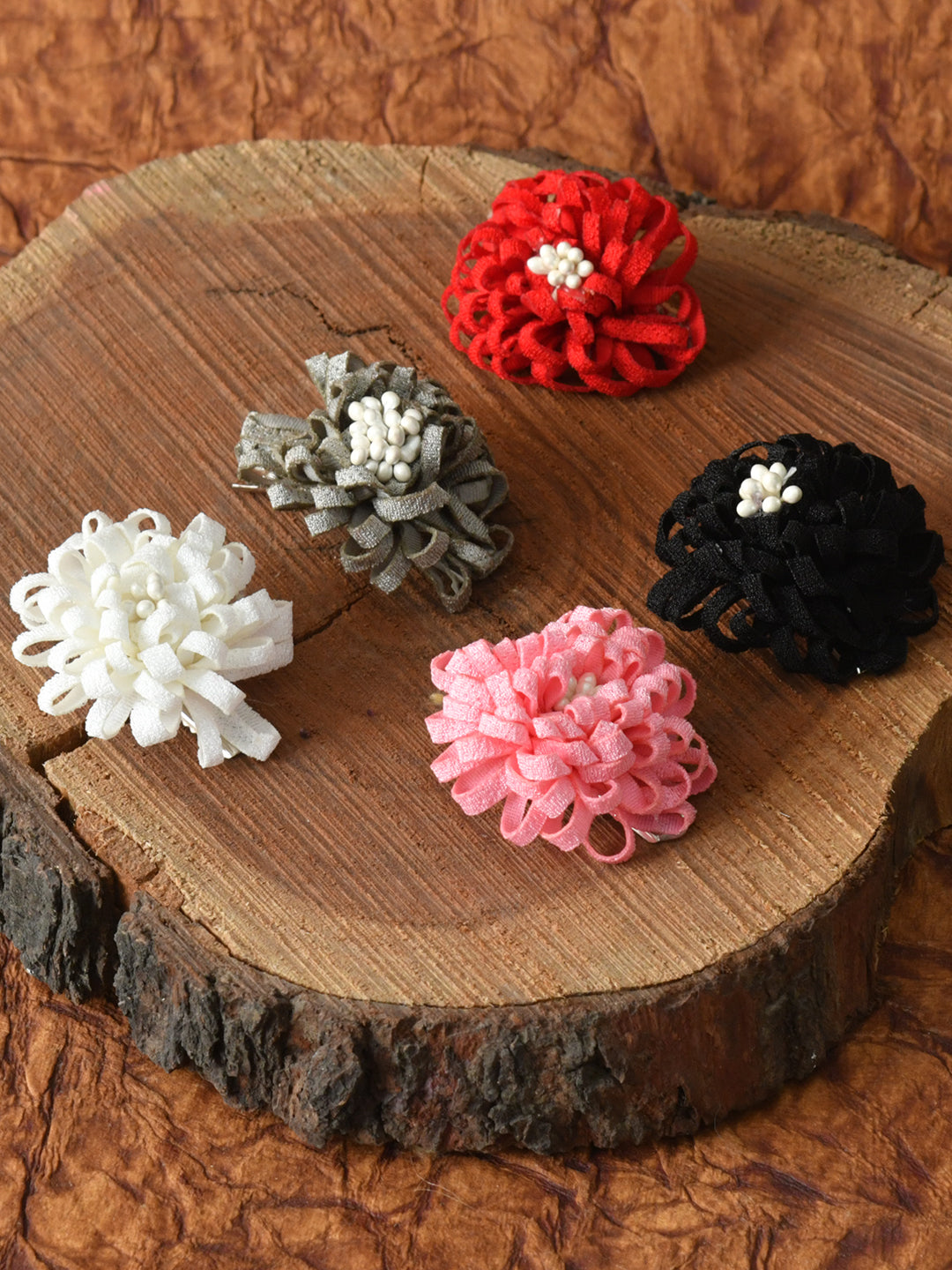 Set of 5 Multicolor Floral Hair Clips for Girls