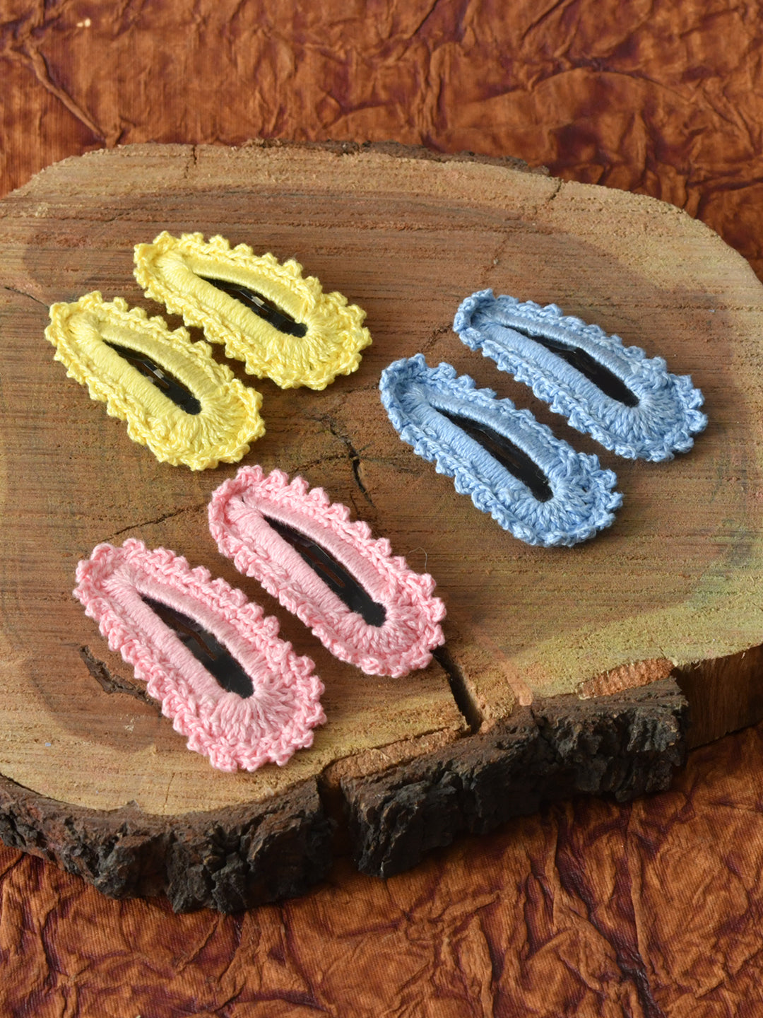 Set of 6 Multicolour Crochet Art Hair Clips for Girls