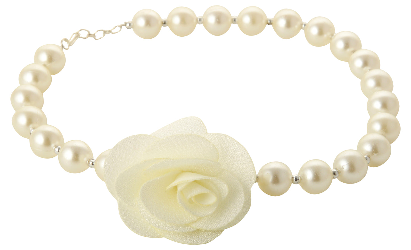 White Pearl Necklace & Bracelet With Rose